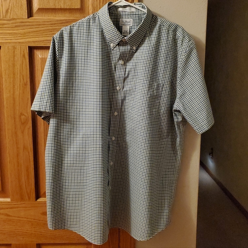 L. L. Bean Short Sleeve Button Up Plaid Men’s Blue, Green & White XL Shirt